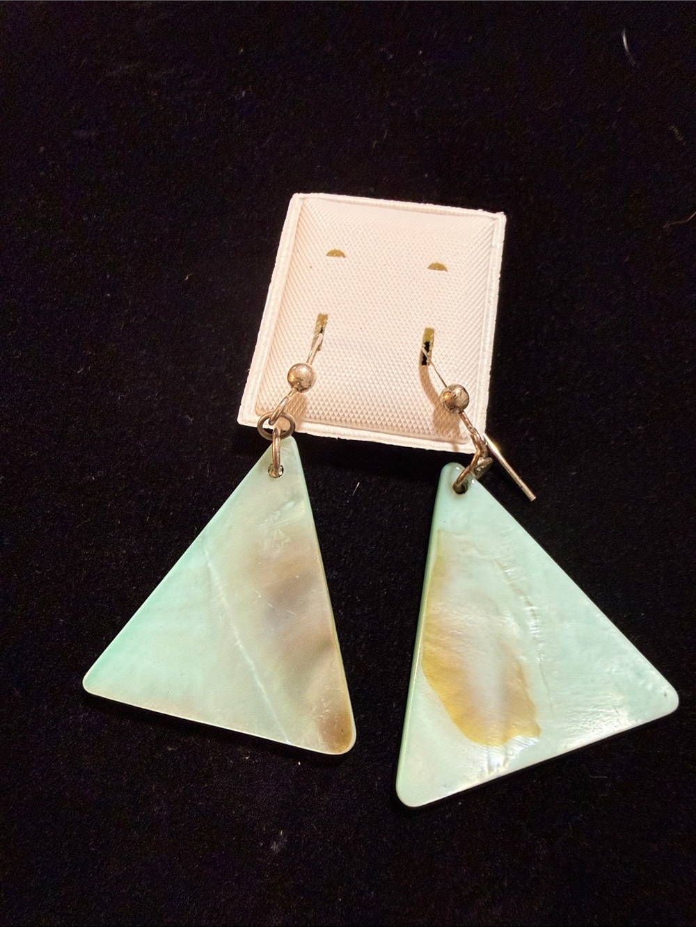 Mother of Pearl Women’s Triangle Earrings 2” Aqua